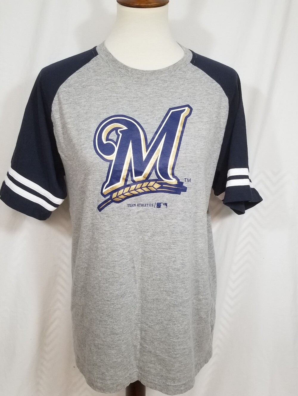 Milwaukee Brewers MLB Womens Gray Navy Raglan T-Shirt Team Athletics XXL 18
